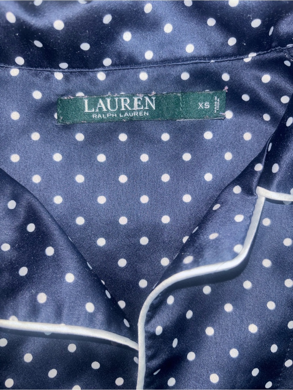 Lauren Ralph Lauren Polka Dot Pajama Top ✨ Navy Button Down Lounge Shirt XS - Picture 3 of 4